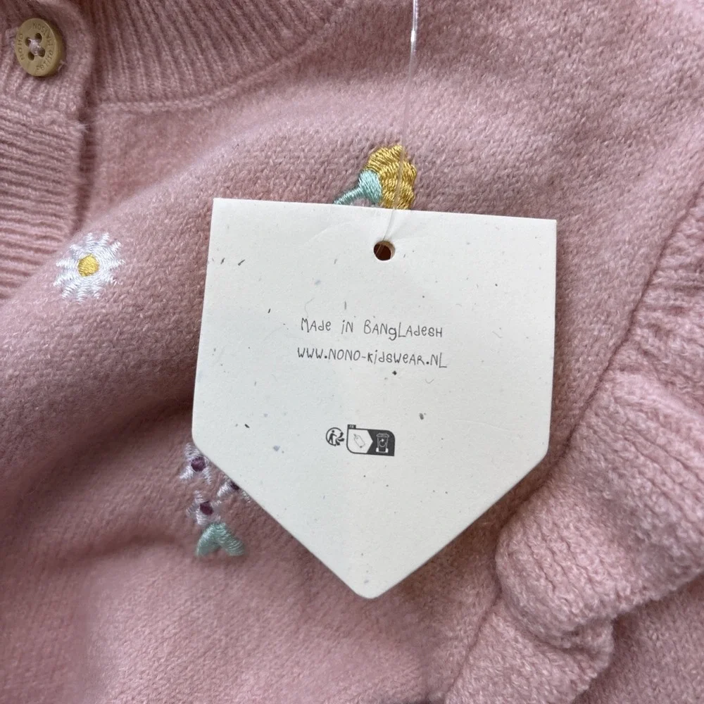 Petite Maison Baby 24 M Pink Ruffle Button‎ Cardigan Sweater Floral Embroidery